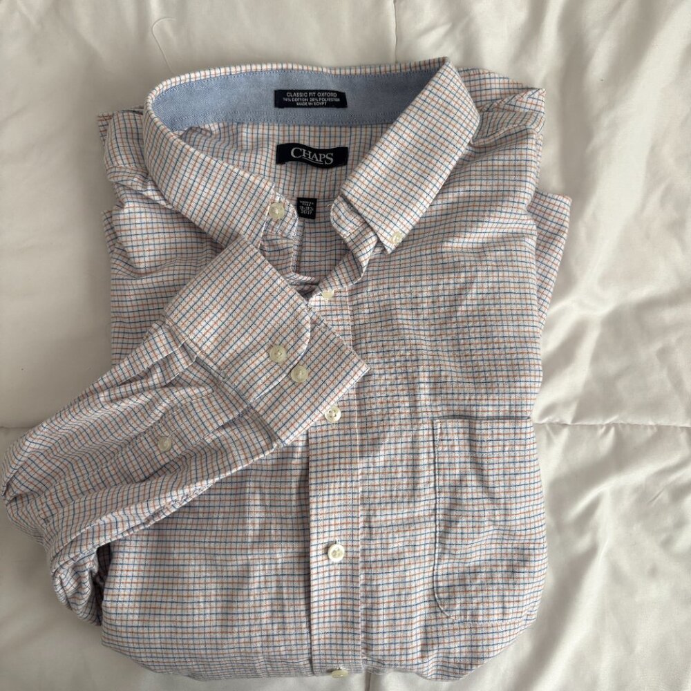 Chaps Men's Classic Fit Oxford Long Sleeve Button Down Grid Check 18-18.5 36/37